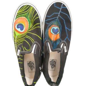 Vans off the wall hand painted peacock shoes Mens 8.5 Womens 10